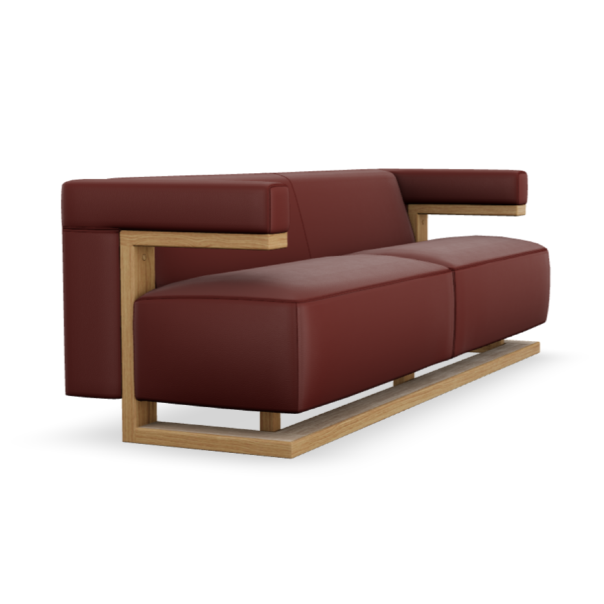 Preview: Tecta Dreisitzer Sofa F51-3 Bezug Leder oxidrot Gestell Eiche