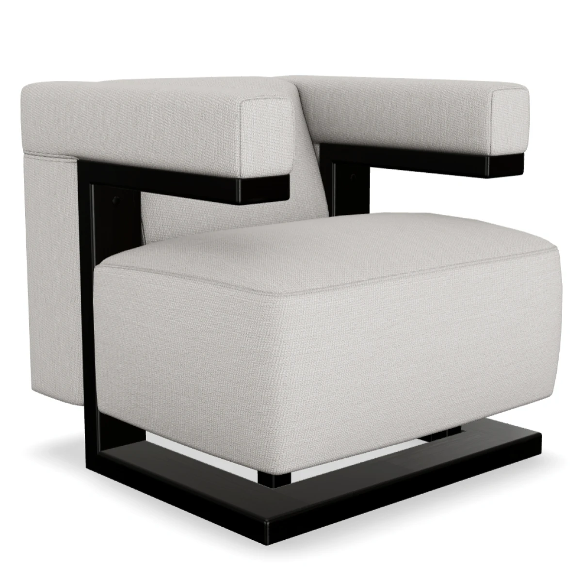 Tecta-F51-Gropius-Sessel-Esche-massiv-Schwarz-Stoff-Arco-Arctic-Hellgrau-Neuware-Frontansicht-1