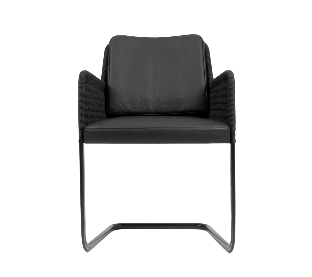 Preview: Tecta D43 Freischwinger mit schwarzem Geflecht und Leder in Schwarz vorderansicht