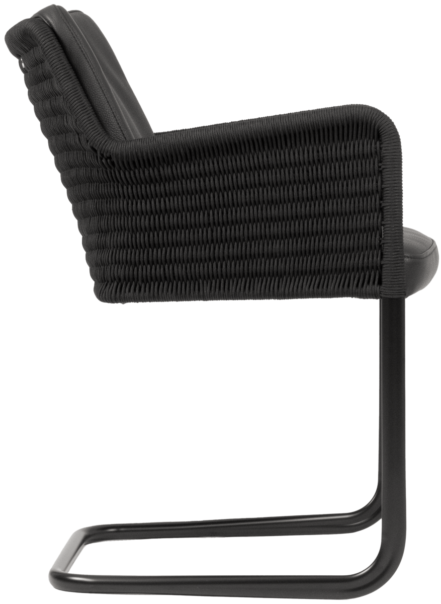 Preview: Tecta D43 Freischwinger mit schwarzem Geflecht und Leder in Schwarz Seitenansicht