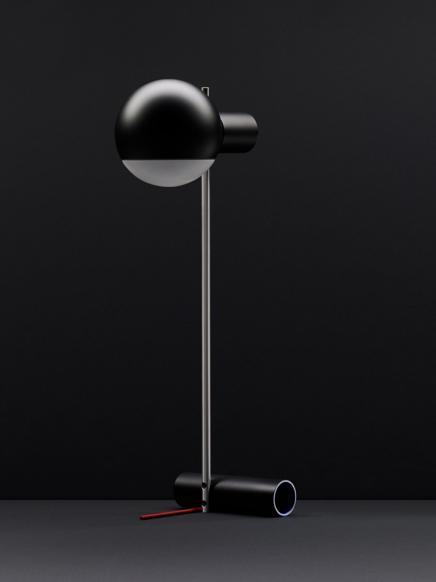 Preview: Minimalistischer Tecta Z10 Garderobenständer in Schwarz mit Cognac-Kernleder-Manschette