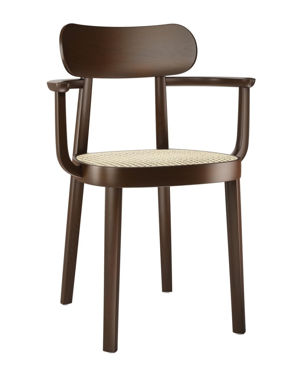 Preview: Thonet 118 F Holzstuhl mit Armlehnen und Wiener Geflecht in nussbaum