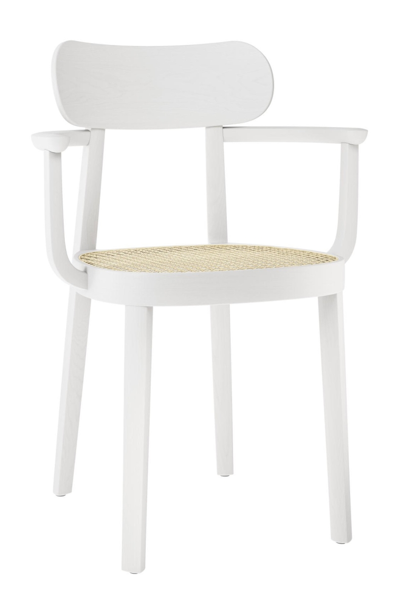 Preview: Thonet 118 F Holzstuhl mit Armlehnen und Wiener Geflecht in weiß