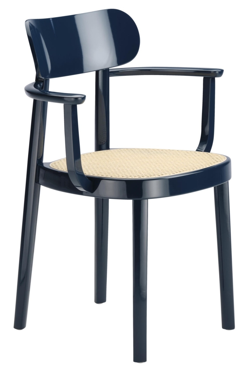 Preview: Thonet 118 F Buchenholz Stuhl mit Geflecht und Armlehnen hochglanzlackiert