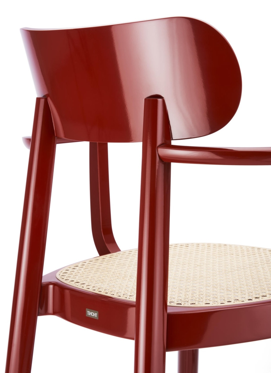 Preview: Thonet 118 F Buchenholz Stuhl mit Geflecht und Armlehnen hochglanzlackiert