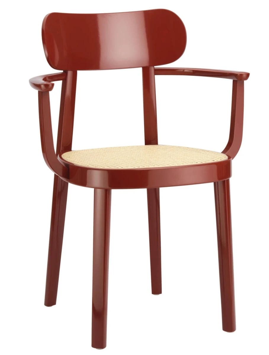 Thonet 118 F Buchenholz Stuhl mit Geflecht und Armlehnen hochglanzlackiert