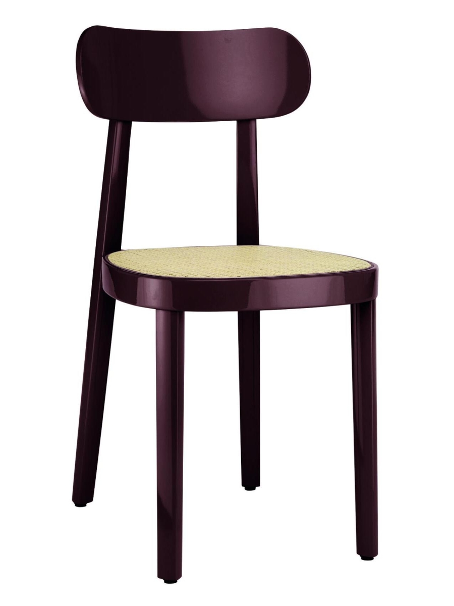 Preview: Thonet 118 Stuhl in Hochglanzoptik, dunkelbraun-violett, aus Buchenholz mit Wiener Geflecht