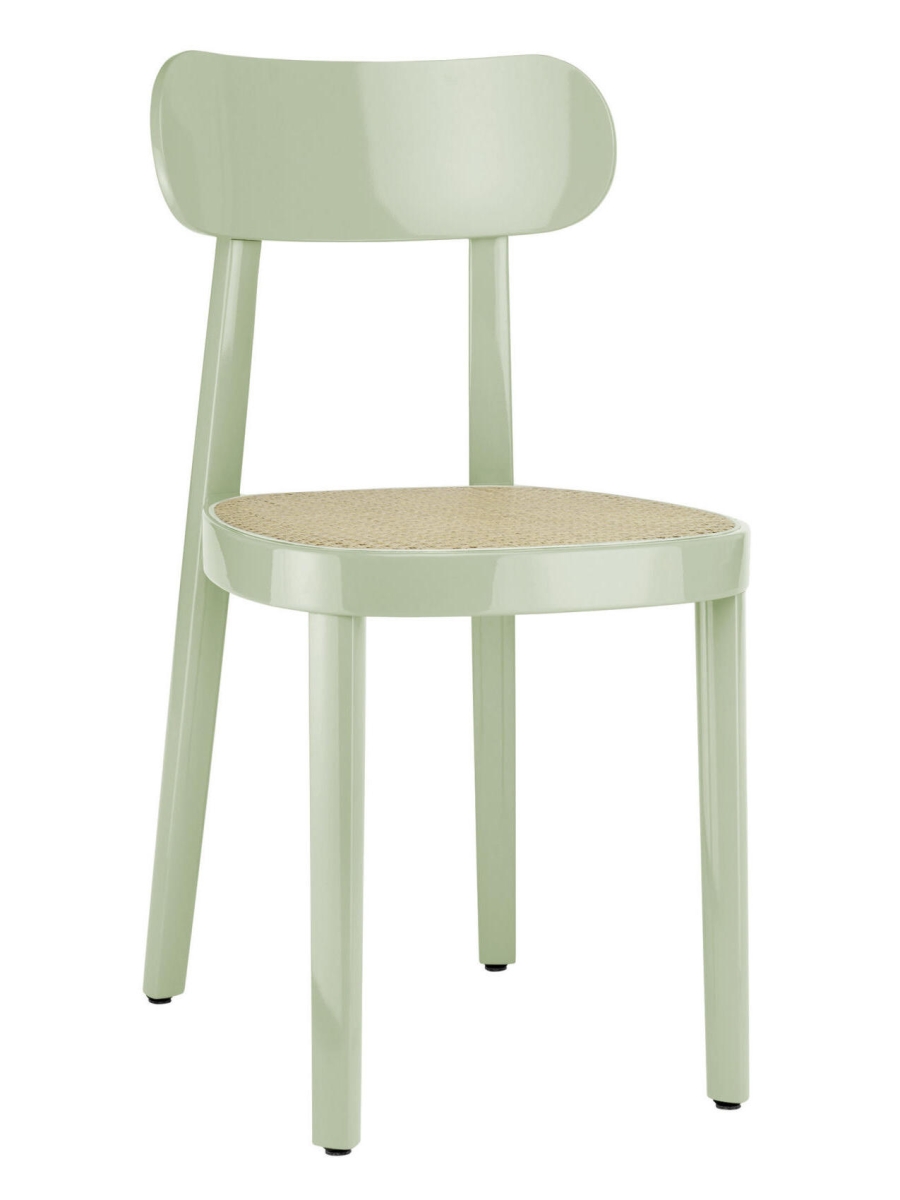 Preview: Thonet 118 Stuhl in Hochglanzoptik, mintgrün, aus Buchenholz mit Wiener Geflecht