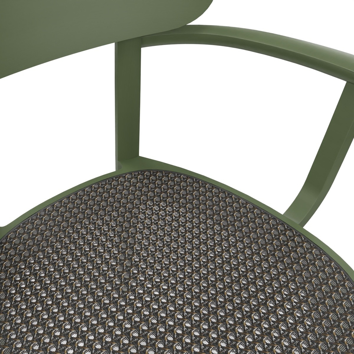 Preview: Thonet 118 F Holzstuhl mit Dark Melange Gelecht aus Buche in olivgrün gebeizt Detailansicht Geflecht