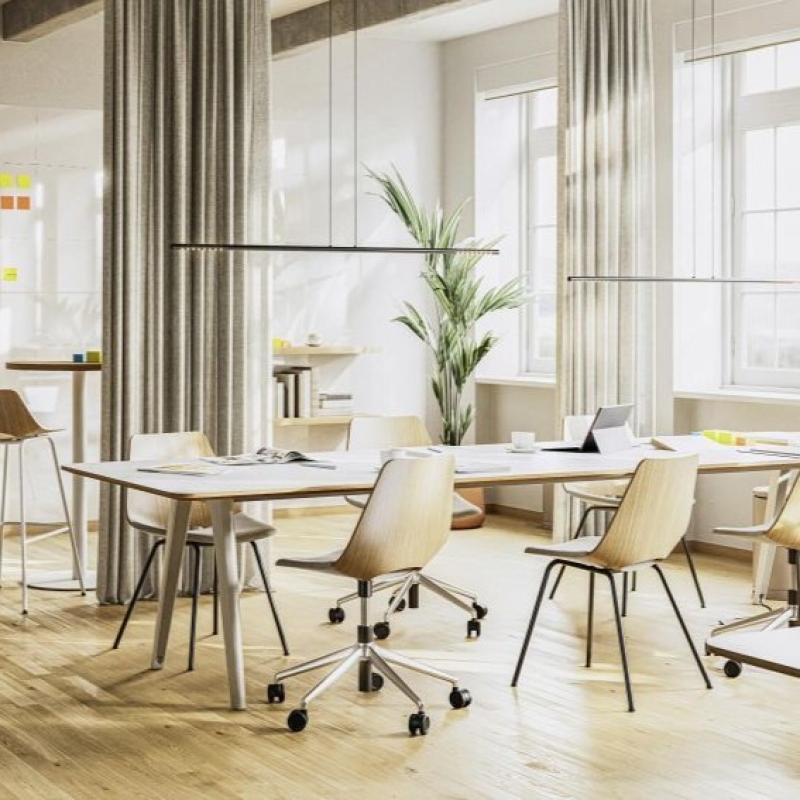 Preview: Thonet 1500 Tisch mit DUROPAL Beschichtung und Edelholzkante weiß