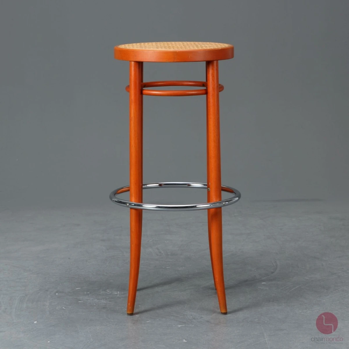 Thonet 204 RH Barhocker mit Geflecht Orange, gebraucht