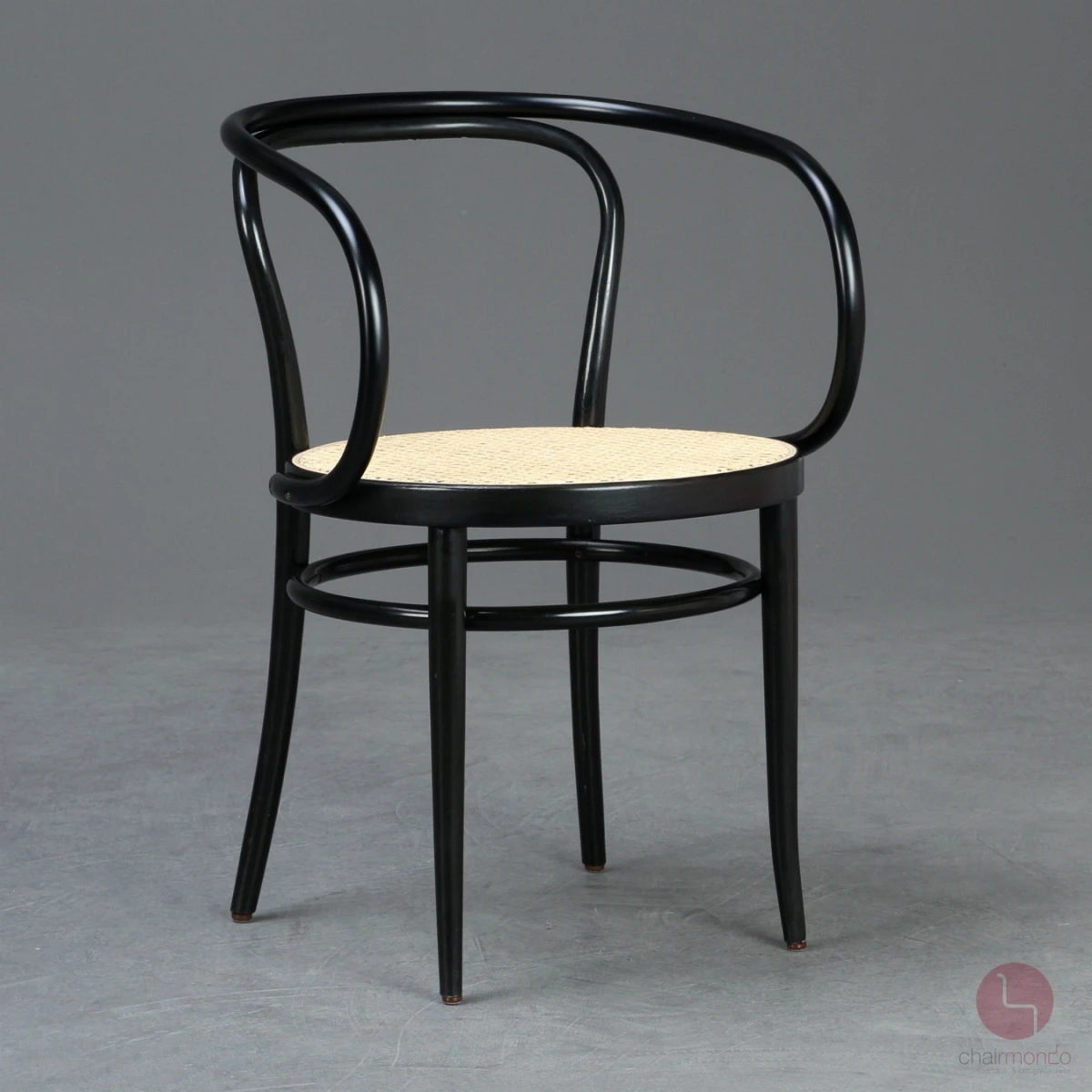 Thonet 209 Kaffeehaus Stuhl mit Wiener Geflecht in Schwarz gebraucht