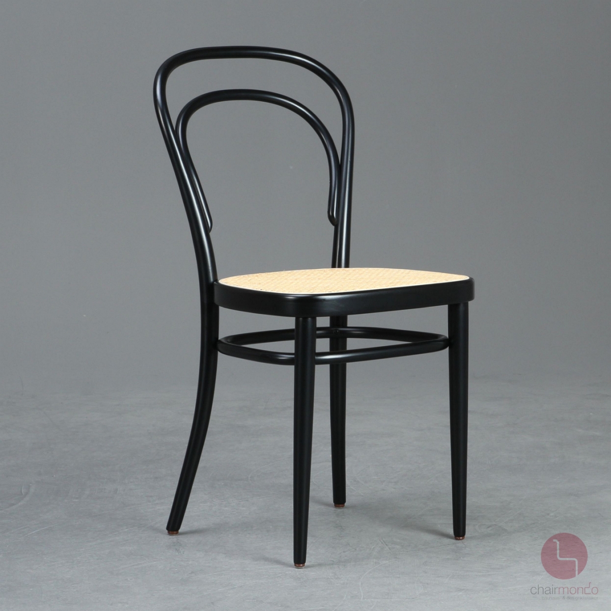 Thonet 214 Bugholz Stuhl Schwarz mit erneuertem Geflecht