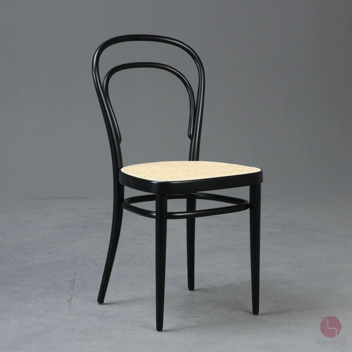 Thonet 214 Bugholz Stuhl Schwarz mit erneuertem Geflecht