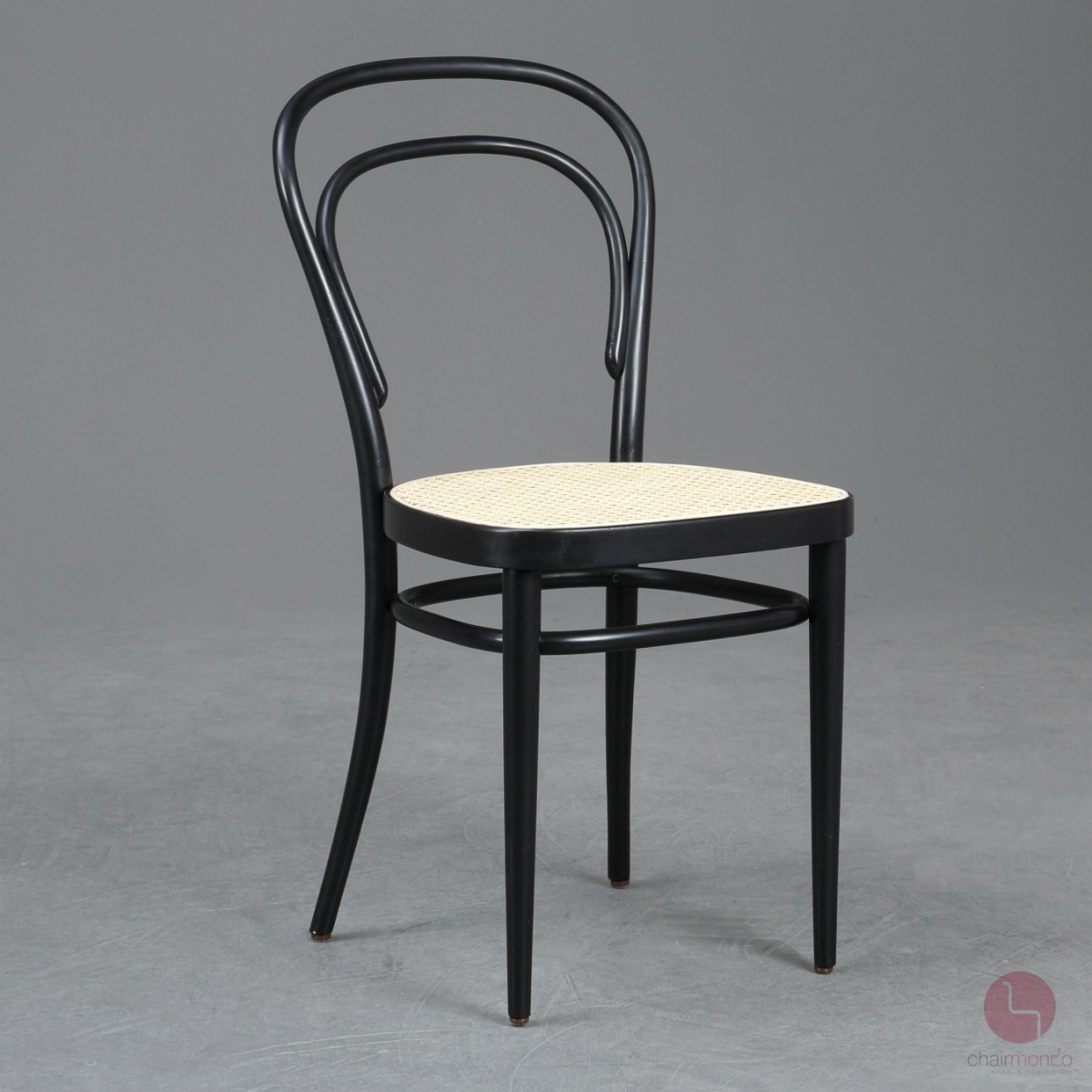 Thonet 214 Kaffehaus Stuhl in Schwarz mit neuem Wiener Geflecht gebraucht