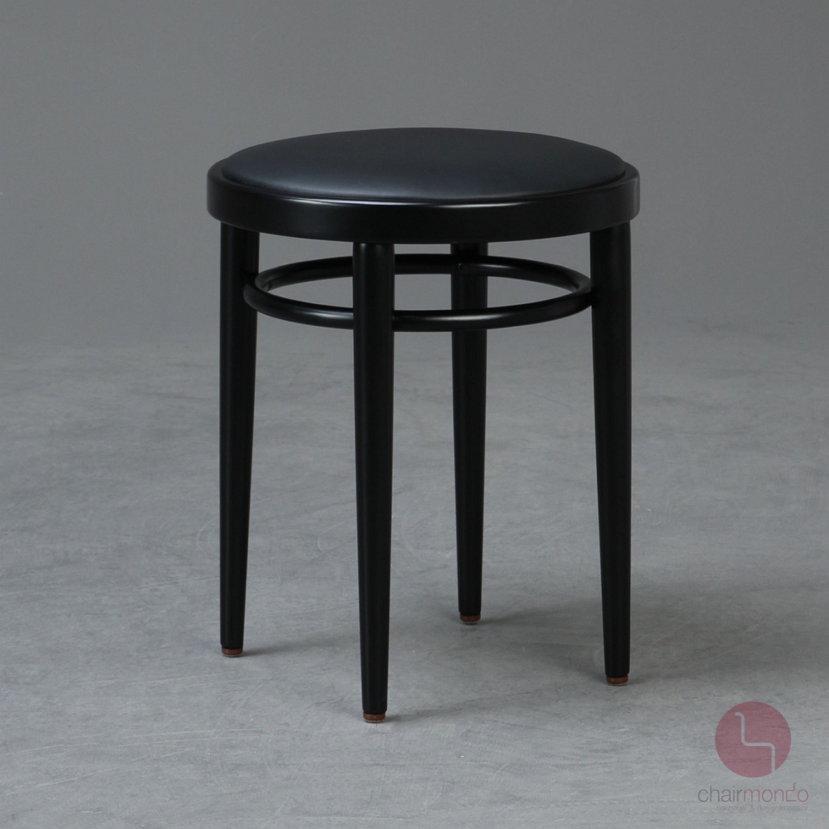 Preview: Thonet 214 PH Bugholz Hocker mit schwarzem Leder erneuert gebraucht