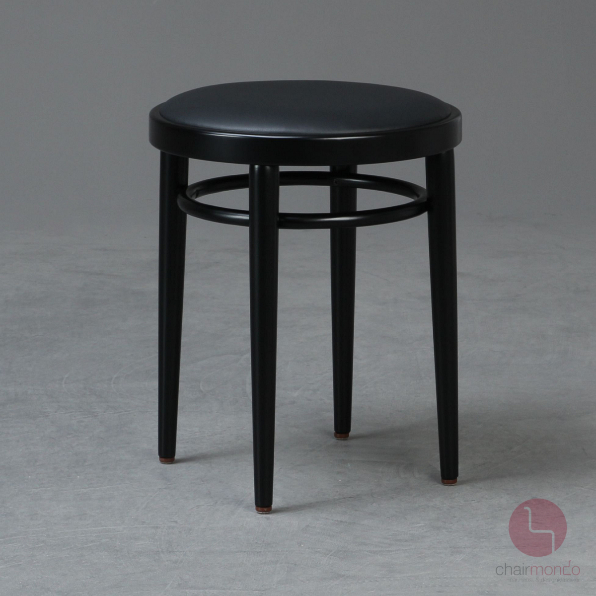 Preview: Thonet 214 PH Bugholz Hocker mit schwarzem Leder erneuert gebraucht