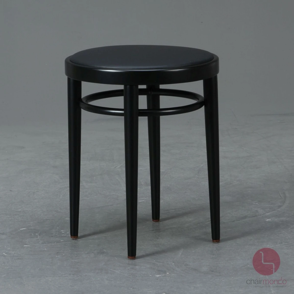 Thonet 214 PH Bugholz Hocker mit neuem schwarzem Leder gebraucht