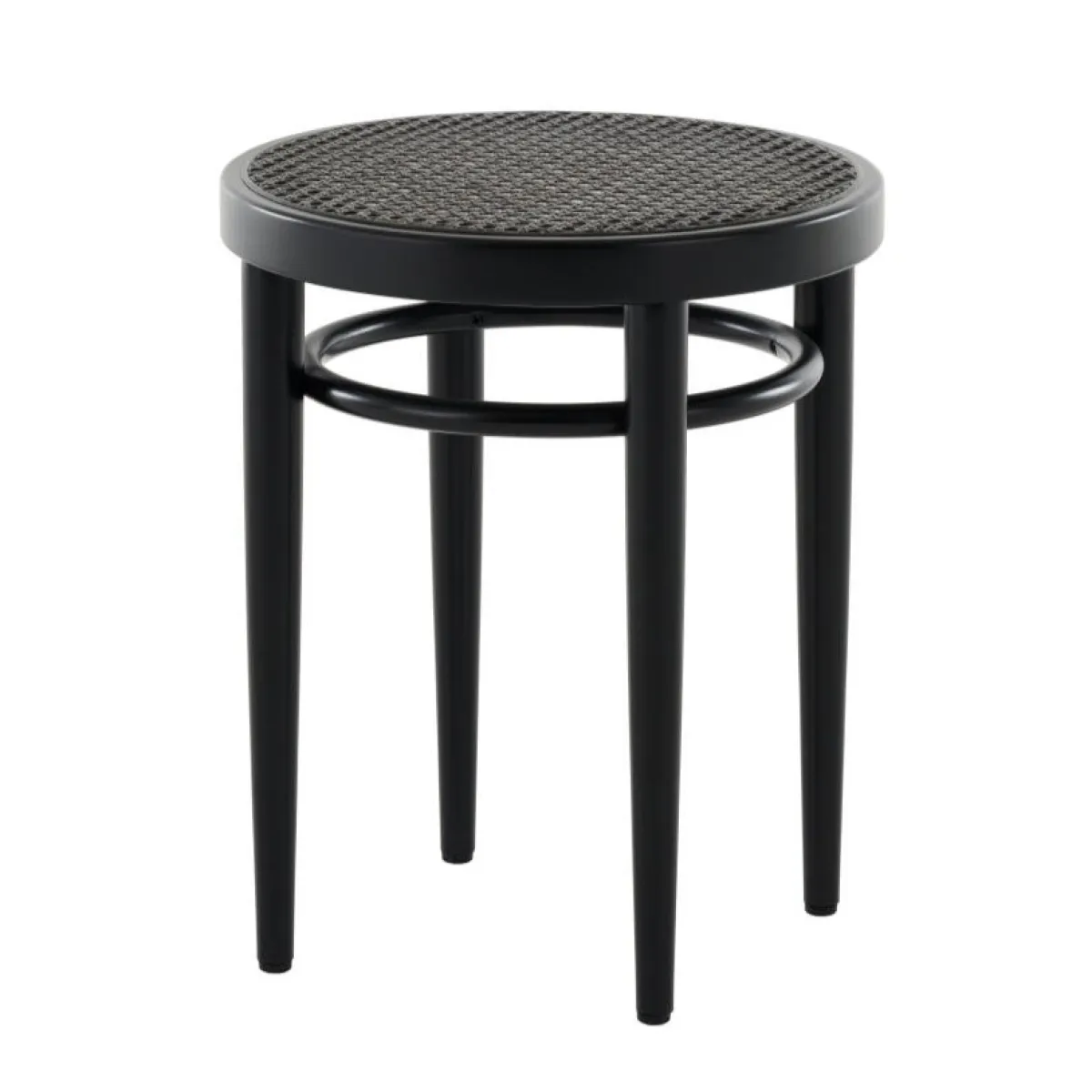 Thonet 214 RH Hocker mit Dark Melange Geflecht und Gestell aus Buche schwarz gebeizt