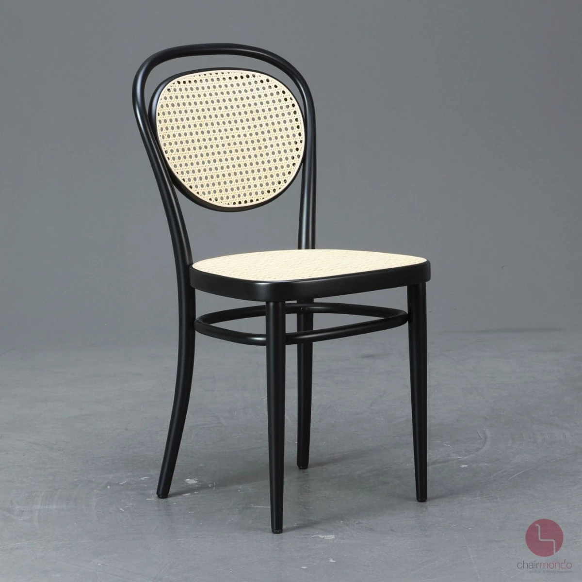 Thonet 215 R Bugholz Stuhl in Schwarz mit Wiener Geflecht + Stützgewebe