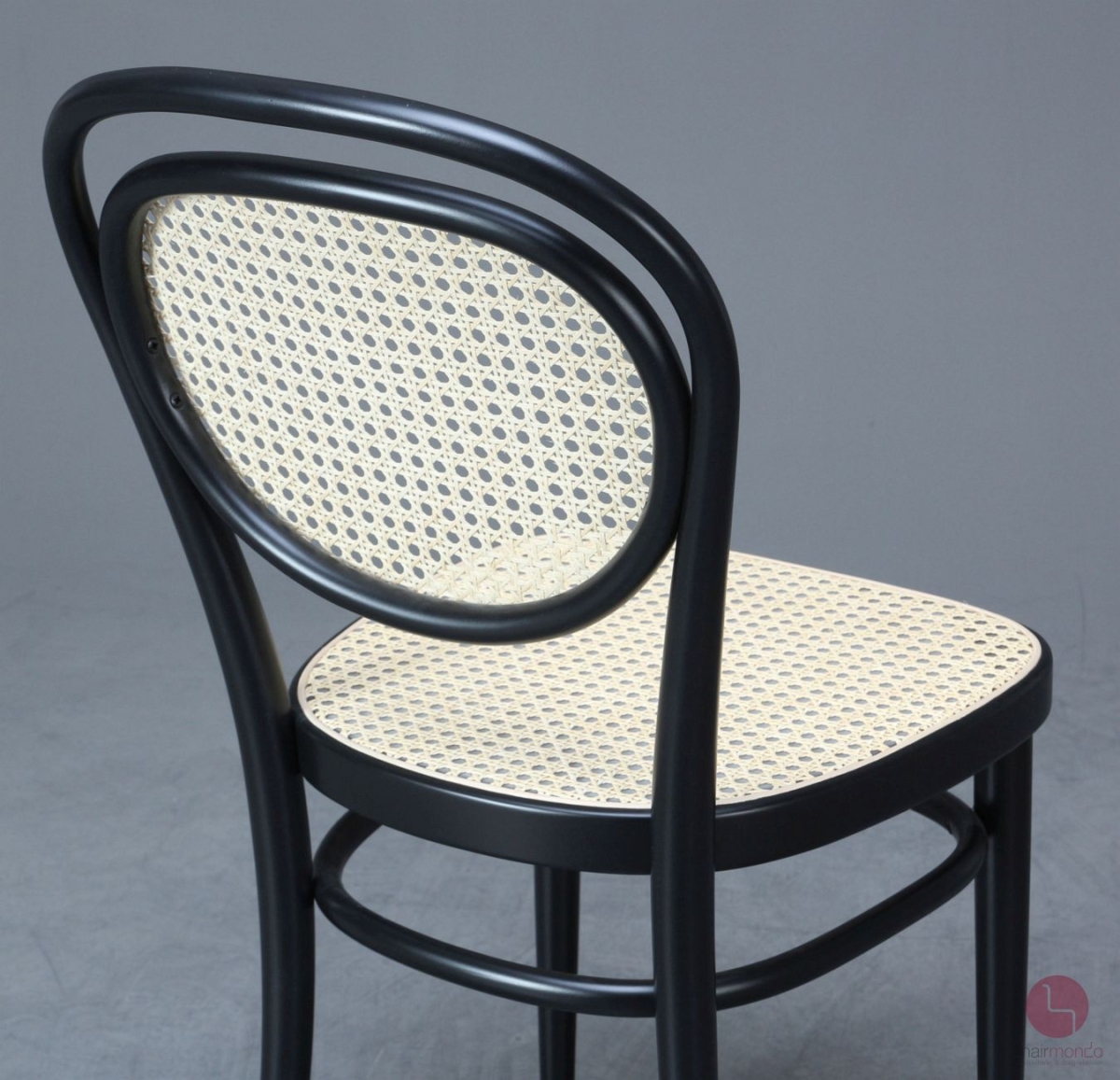 Preview: Thonet 215 R Bugholz Stuhl in Schwarz mit Wiener Geflecht + Stützgewebe