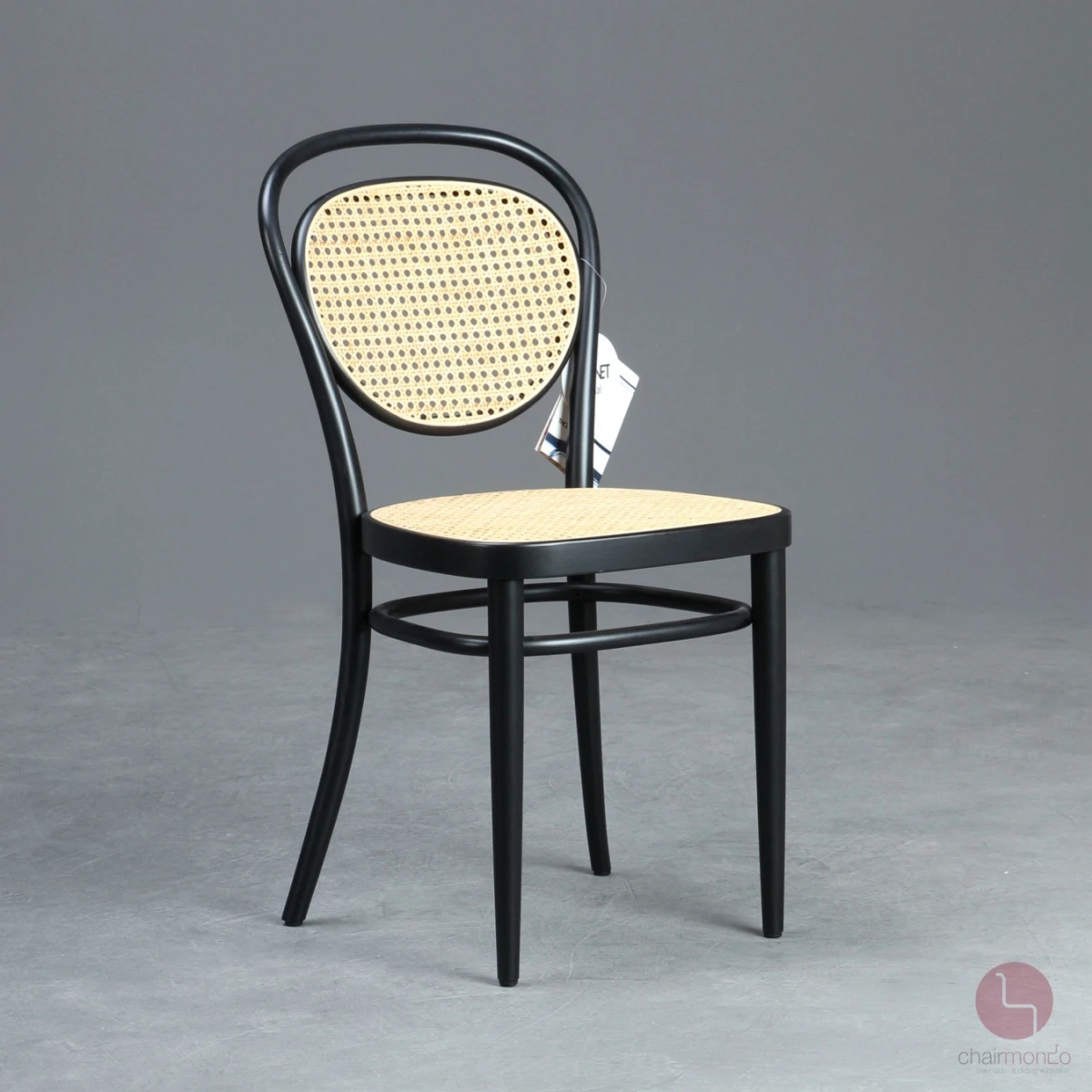 Thonet 215 R Bugholz Stuhl in Schwarz mit Wiener Geflecht