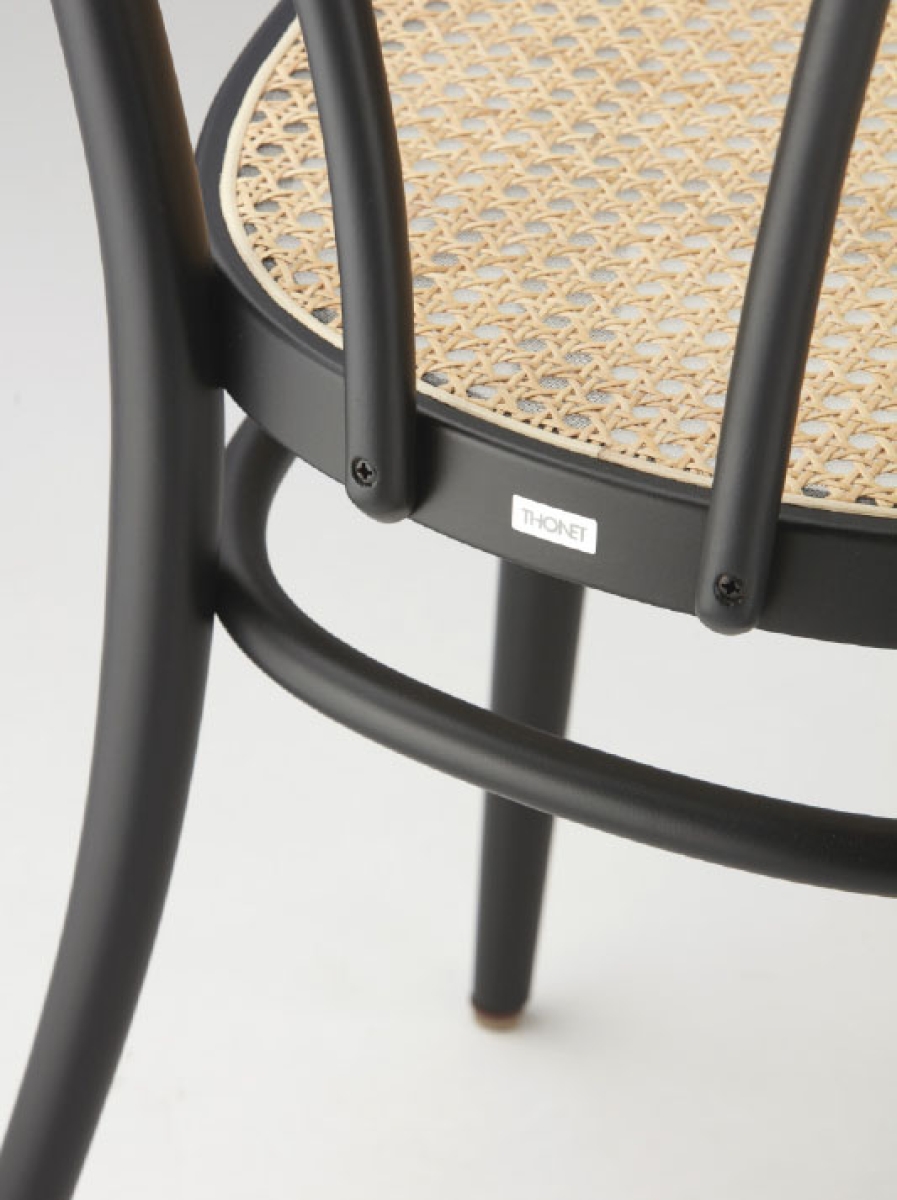 Preview: Thonet Bistrostuhl 218 Buche schwarzt gebizt Geflecht naturfarben Detailanicht Stützgewebe