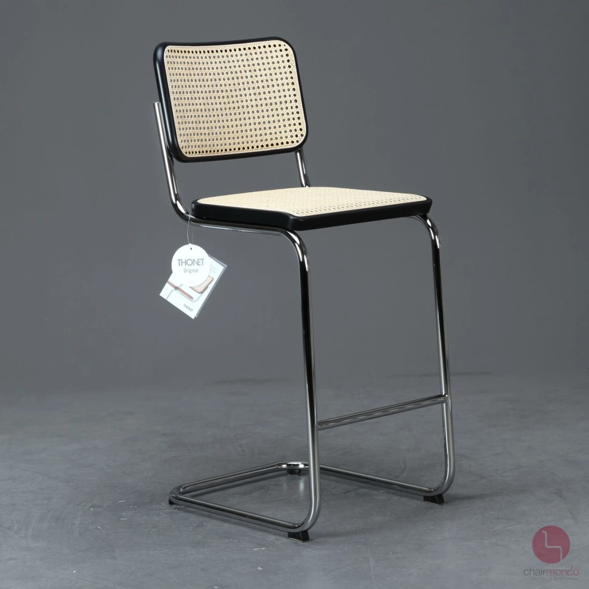 Thonet S32 VH Barhocker in Schwarz mit Wiener Geflecht