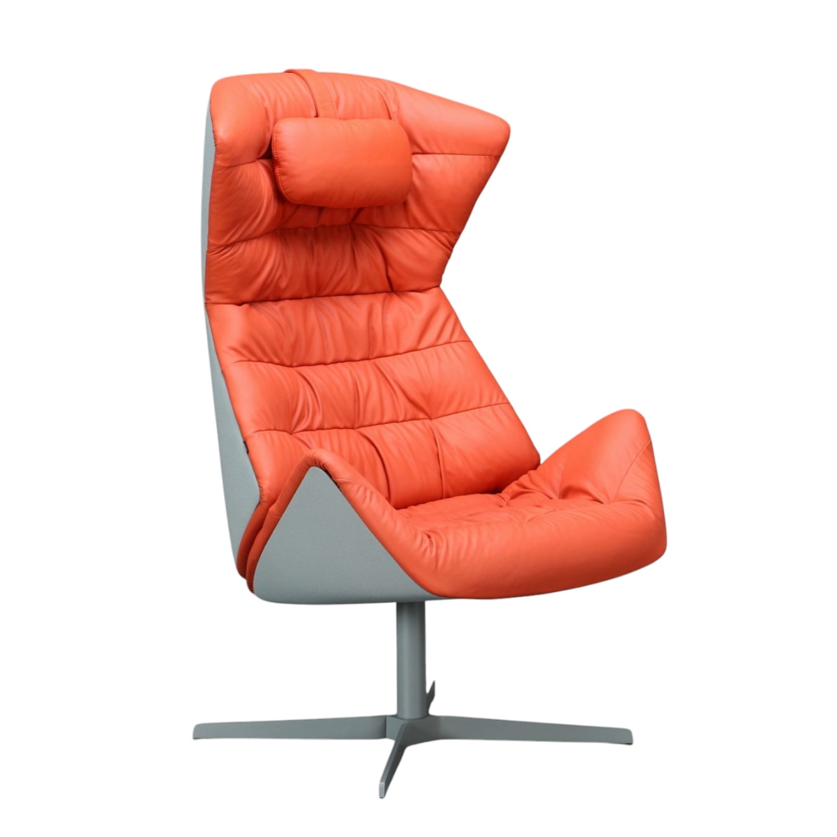 Preview: Thonet 808 Sessel mit Leder Sitzfläche Begonia und Stoff Außenschale Verkehrsgrau