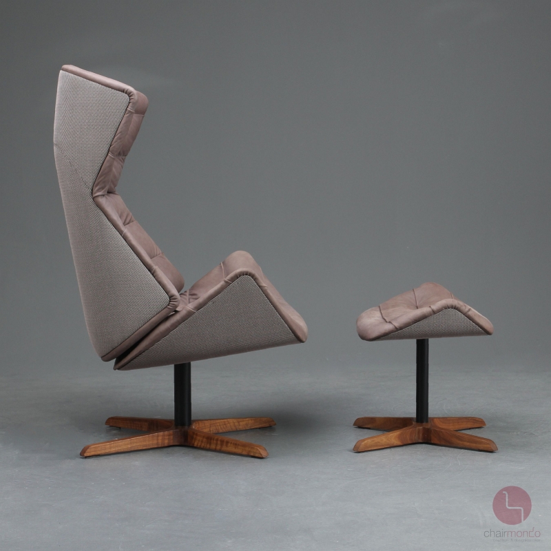 Preview: Thonet 808 Lounge Sessel mit Hocker Leder Braun Gestell Nussbaum gebraucht