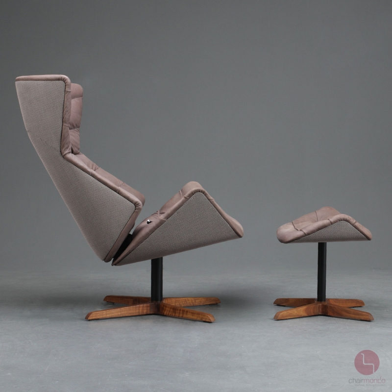 Preview: Thonet 808 Lounge Sessel mit Hocker Leder Braun Gestell Nussbaum gebraucht