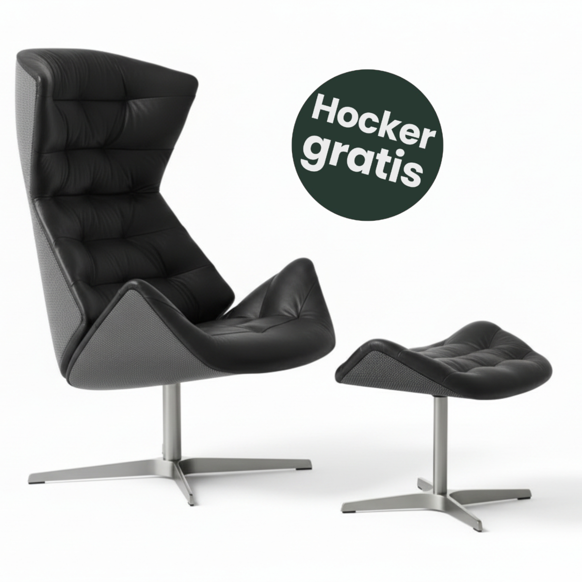 Preview: Thonet 808 Lounge Sessel und Hocker mit Leder Sitzfläche und Stoff Außenschale l gratis Hocker