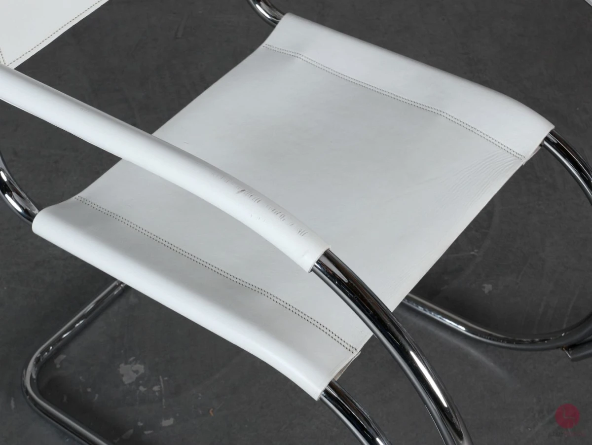 Thonet MR20 Freischwinger Stuhl Leder Weiß wie S533 LF, gebraucht