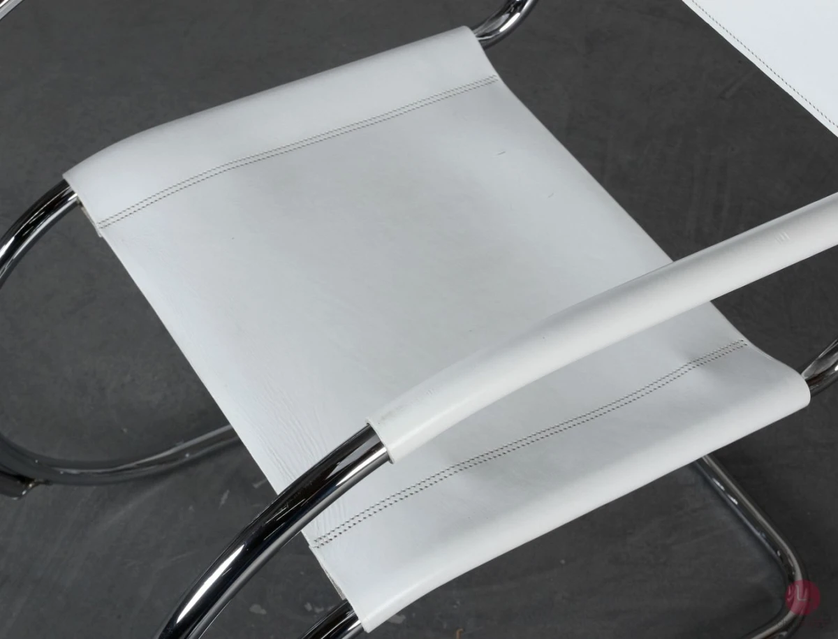Thonet MR20 Freischwinger Stuhl Leder Weiß wie S533 LF, gebraucht