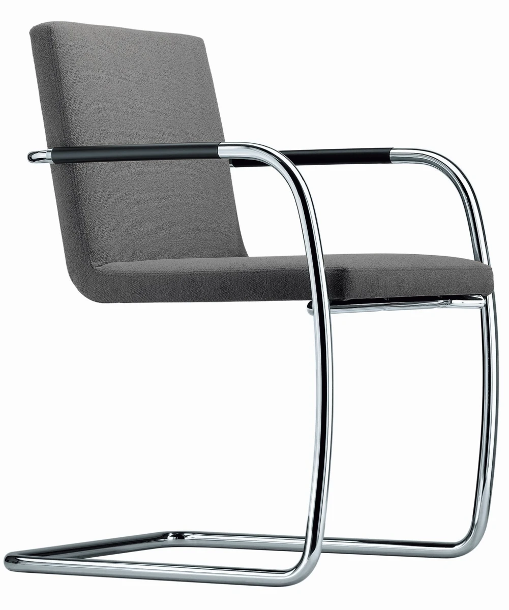 Thonet S 60 V Freischwinger Stoff Step grau Frontansicht