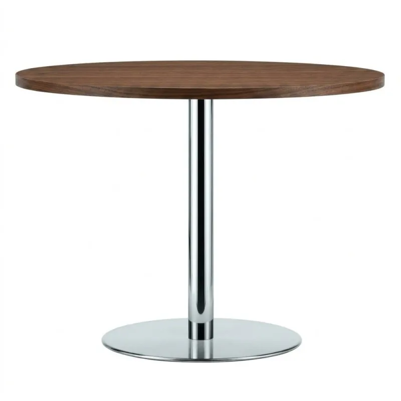 Thonet S1123 Runder Tisch mit Platte aus Nussbaum und verchromten Gestell