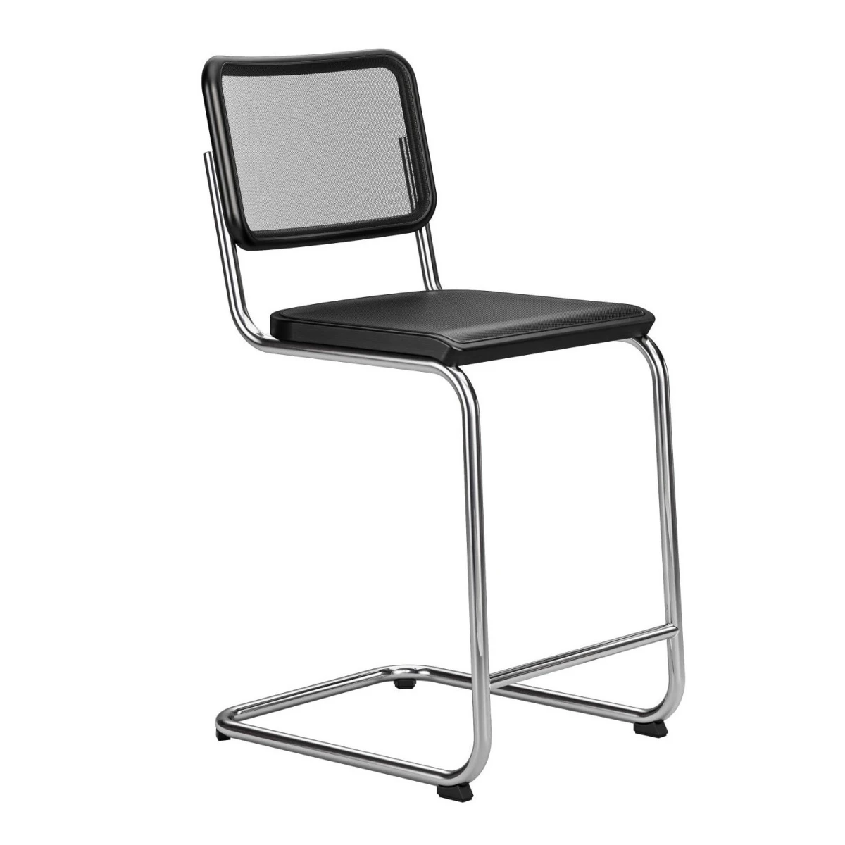 Thonet S32 VHT Barhocker in Schwarz, Modell T29, Seitenansicht.