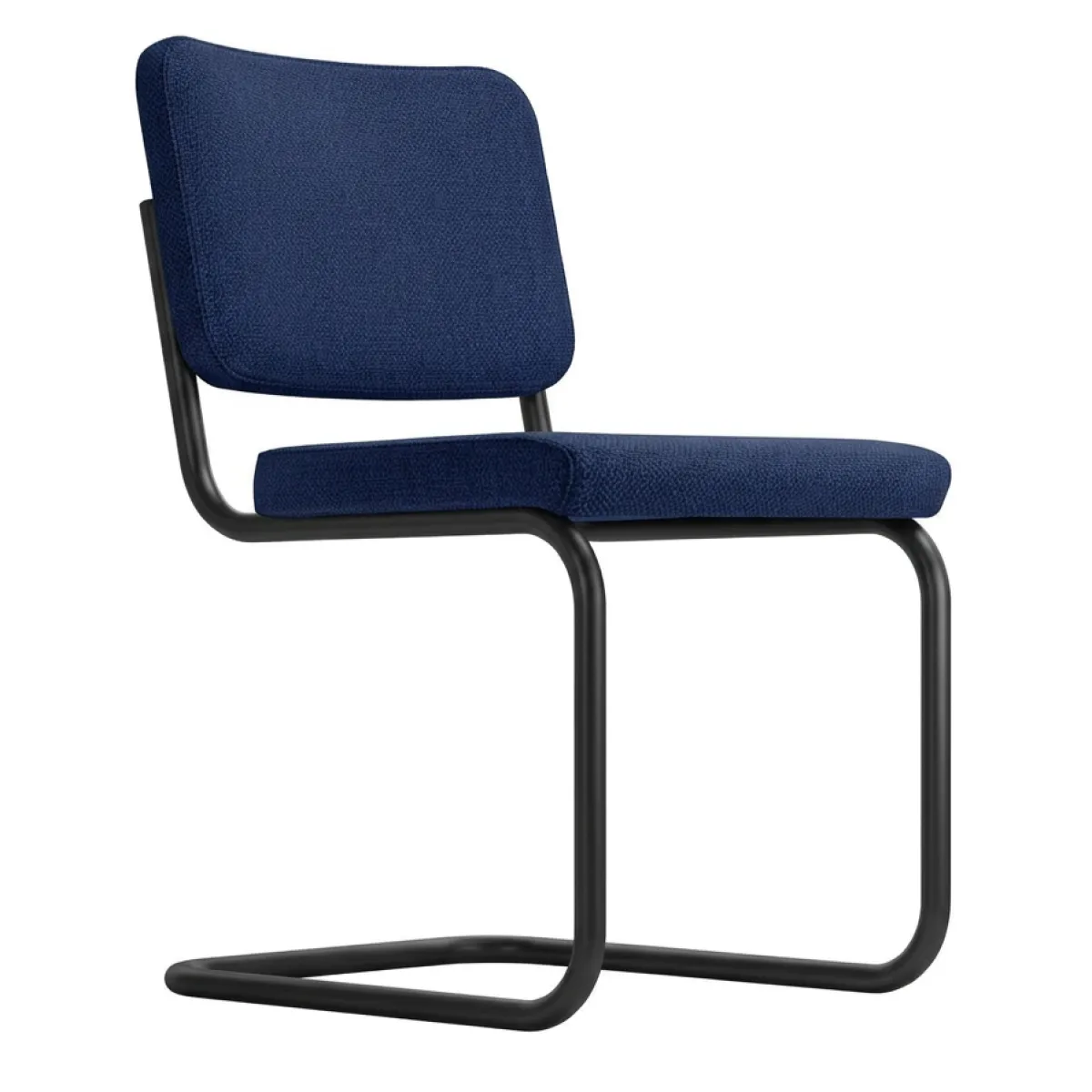 Thonet Freischwinger S 32 PV mit Stoffbezug und Vollpolster, in nachtblau mit schwarzem Gestell