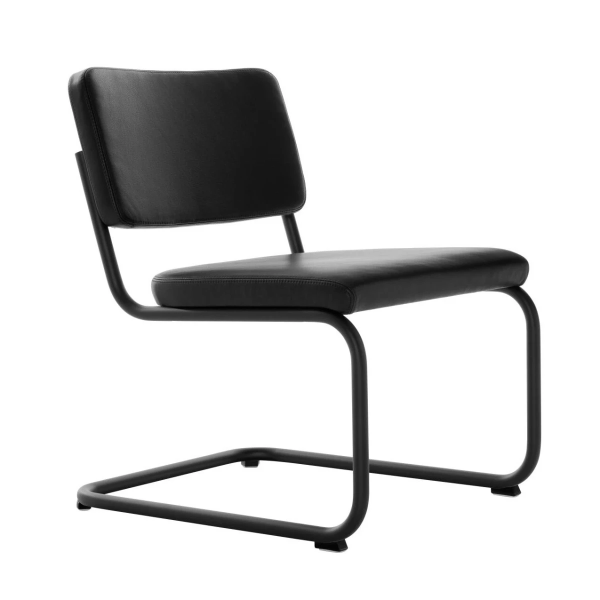 Thonet S32 PVL Schwarz, Leder I Nero 622 mit Polsterung, Vorderansicht