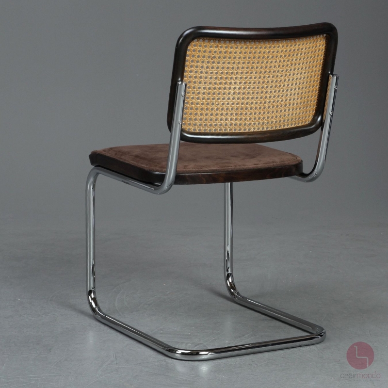 Preview: Thonet S32 SP Freischwinger Braun mit gepolsteter Sitzfläche und Geflecht Rückenlehne gebraucht