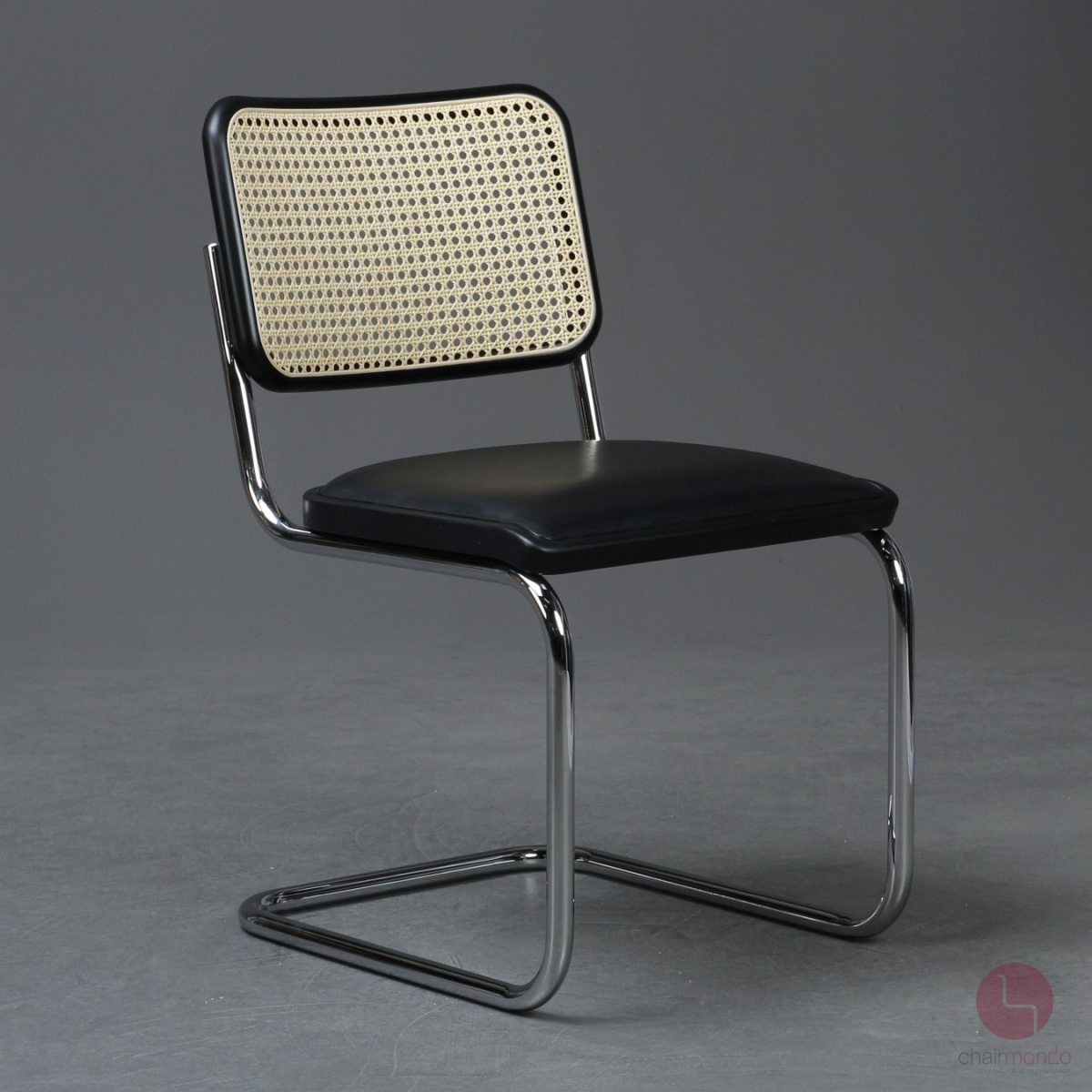 Thonet S32 SP Freischwinger Leder Polster Schwarz mit Geflecht Rücken gebraucht