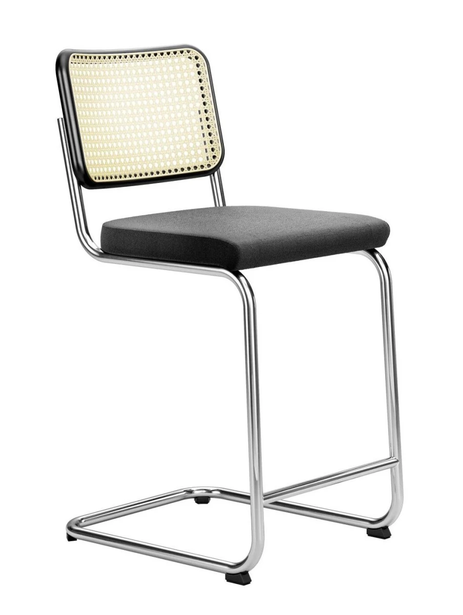Thonet S32 VHT Barhocker in Schwarz, Modell T29, Seitenansicht.