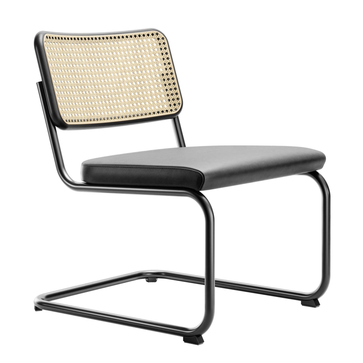 Preview: Thonet S32 SPVL Loungesessel Freischwinger mit Leder Polsterung und Wiener Geflecht Rückenlehne