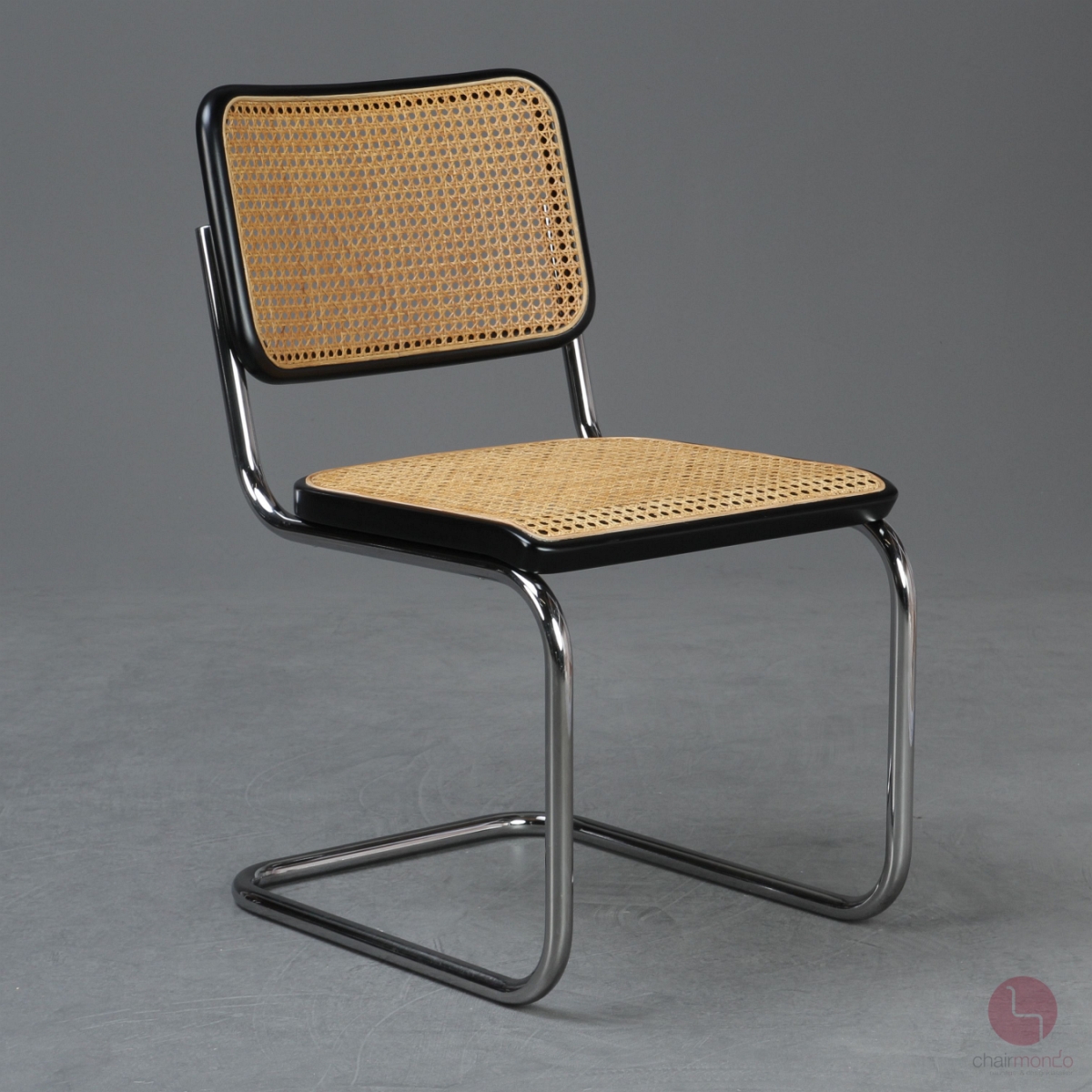 Preview: Thonet S32 Schwarz Freischwinger mit Wiener Geflecht mit Patina 1990er