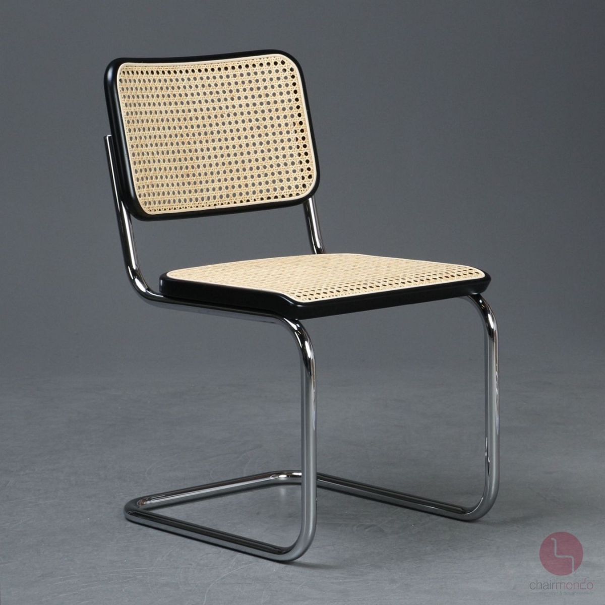 Preview: Thonet S32 Schwarz Freischwinger mit neuem Wiener Geflecht restauriert