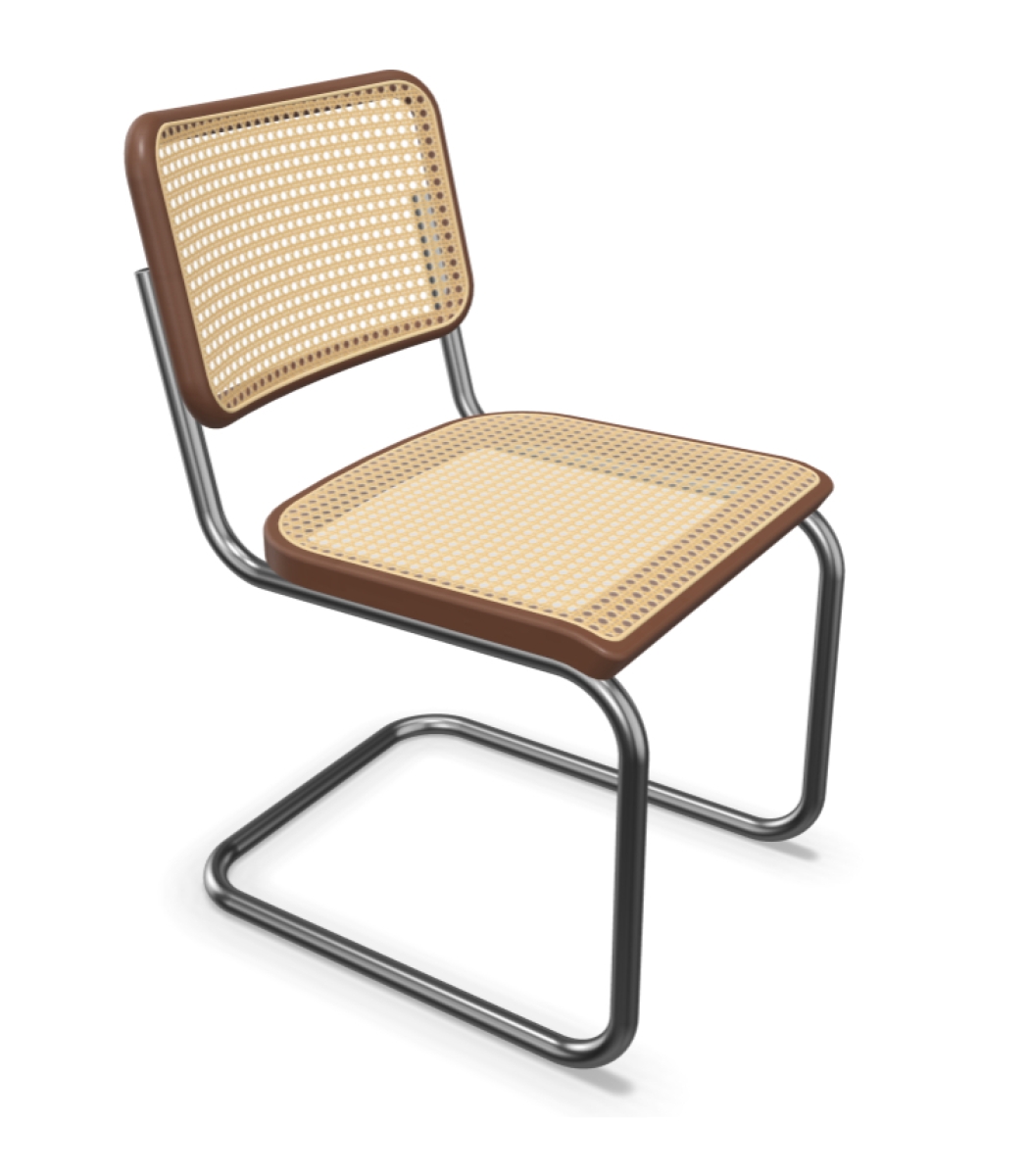Preview: Thonet S 32 V Nussbaum Braun Freischwinger mit Wiener Geflecht und Stützgewebe verchromt