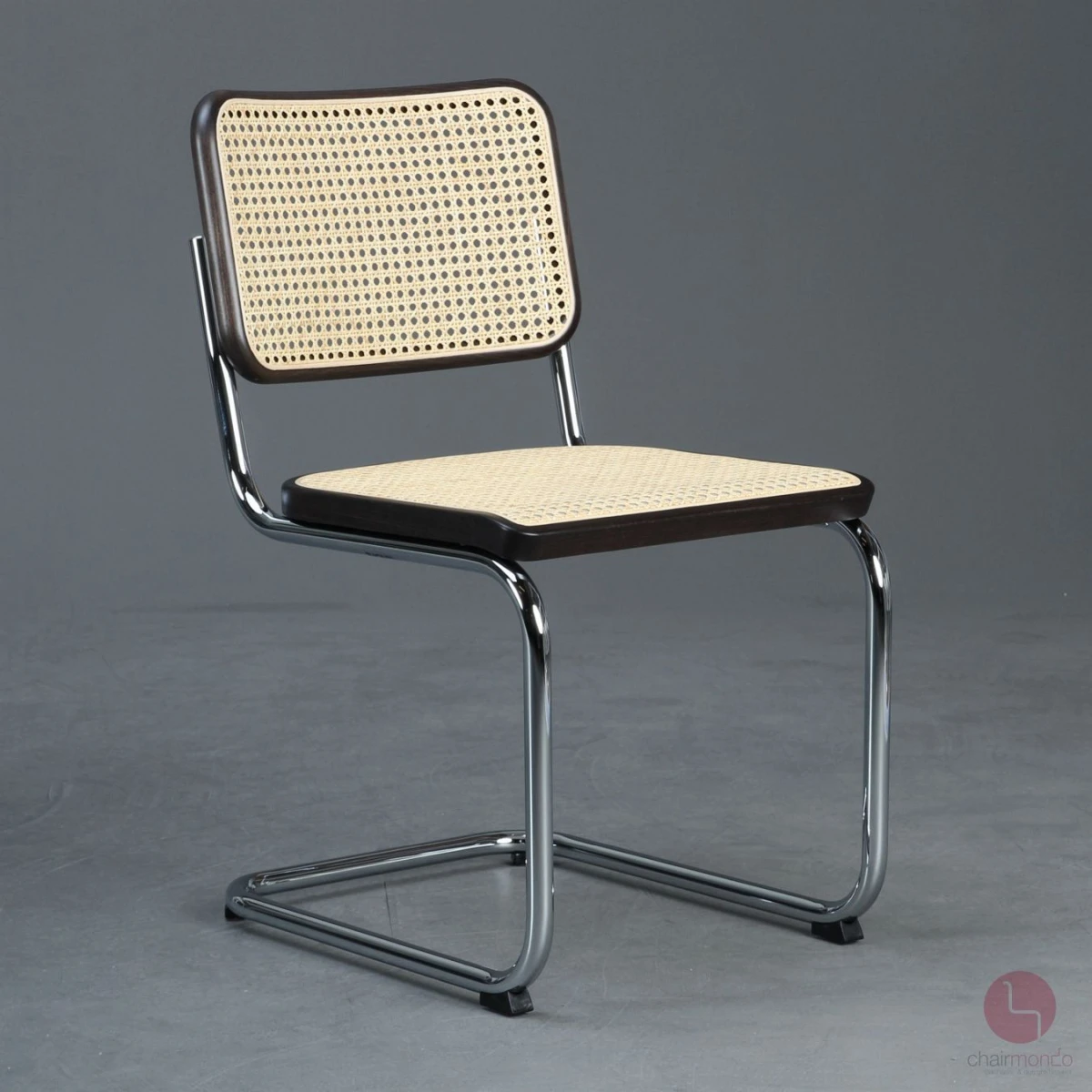 Thonet S 32 V Dunkelbraun TP89 Freischwinger mit Wiener Geflecht und Stützgewebe verchromt
