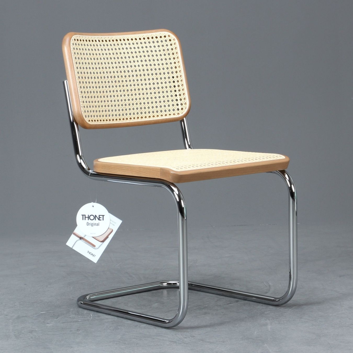 Preview: Thonet S 32 V Kirsche Freischwinger mit Wiener Geflecht und Stützgewebe verchromt