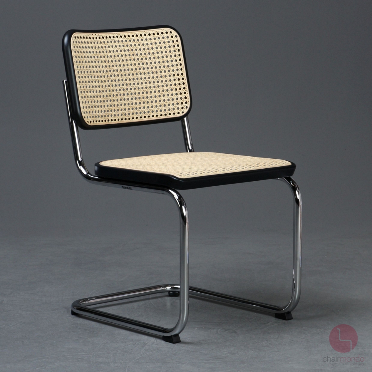 Preview: Thonet S32 V Freischwinger Schwarz mit Geflecht und Stützgewebe inkl. Filzgleiter neuwetig