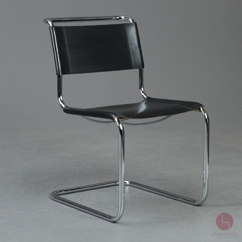 Preview: Thonet S33 Leder Schwarz Bauhaus Freischwinger gebraucht